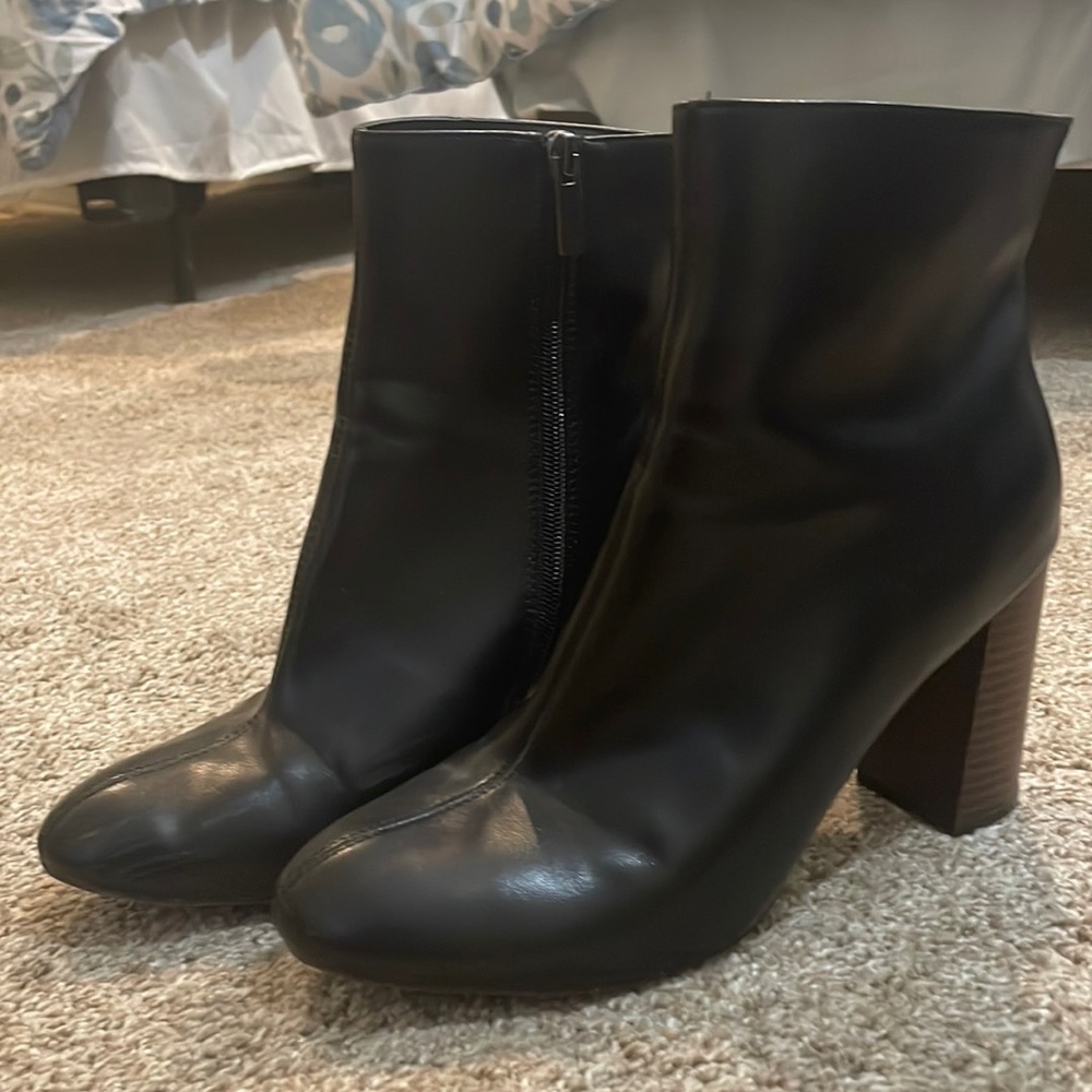 Merona. Black Block heeled booties. Size 11.